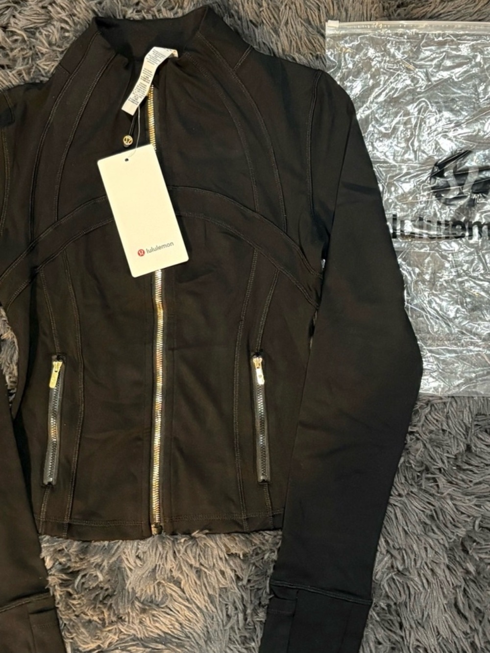 lululemon athletica Black Fitted Zip Jacket with Gold Zippers